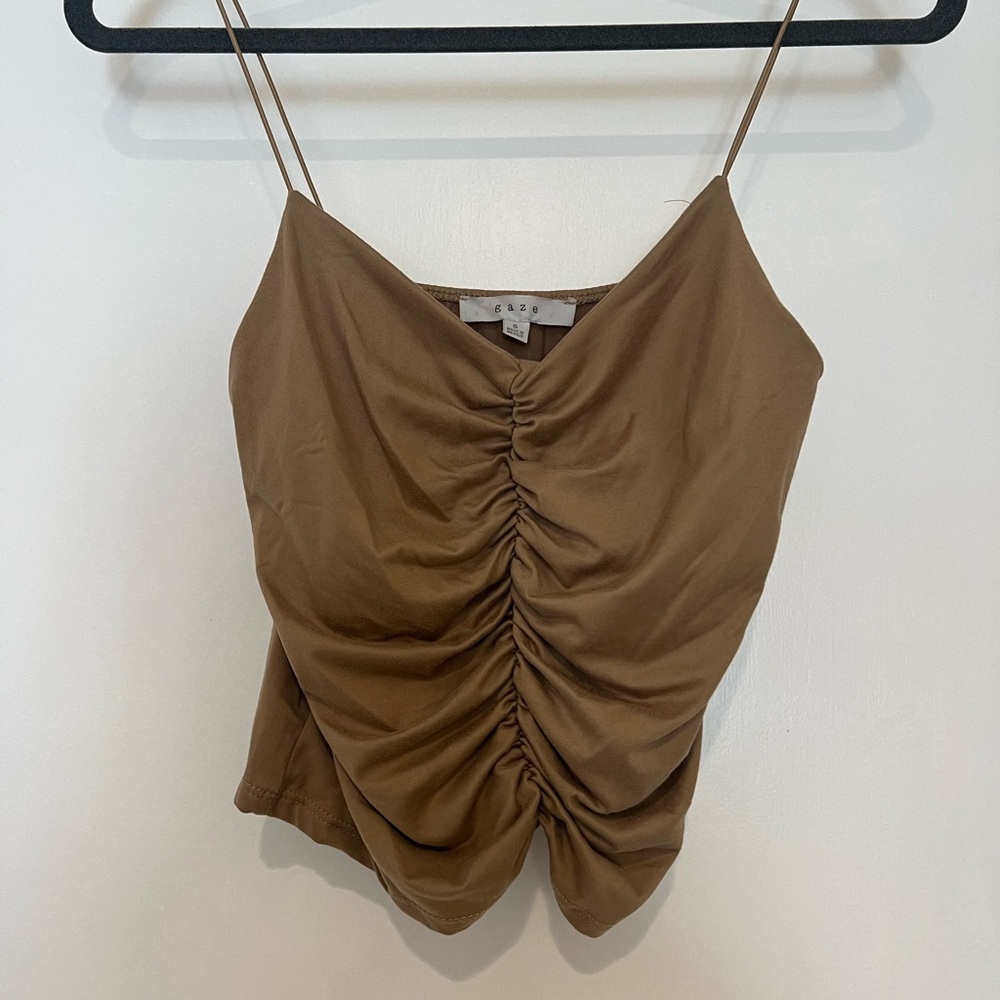 Brown Ruched Spaghetti Strap Top